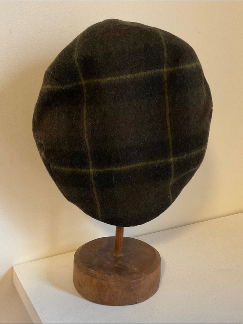 Dark Green Plaid Wool Flat Cap